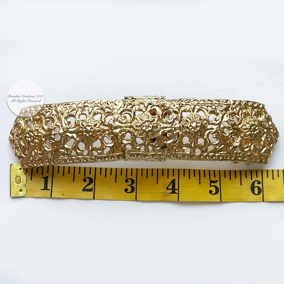 Accessocraft NYC Belt Buckle Etruscan Art Nouveau Gold Metal Large 6in L Vintage main image 4